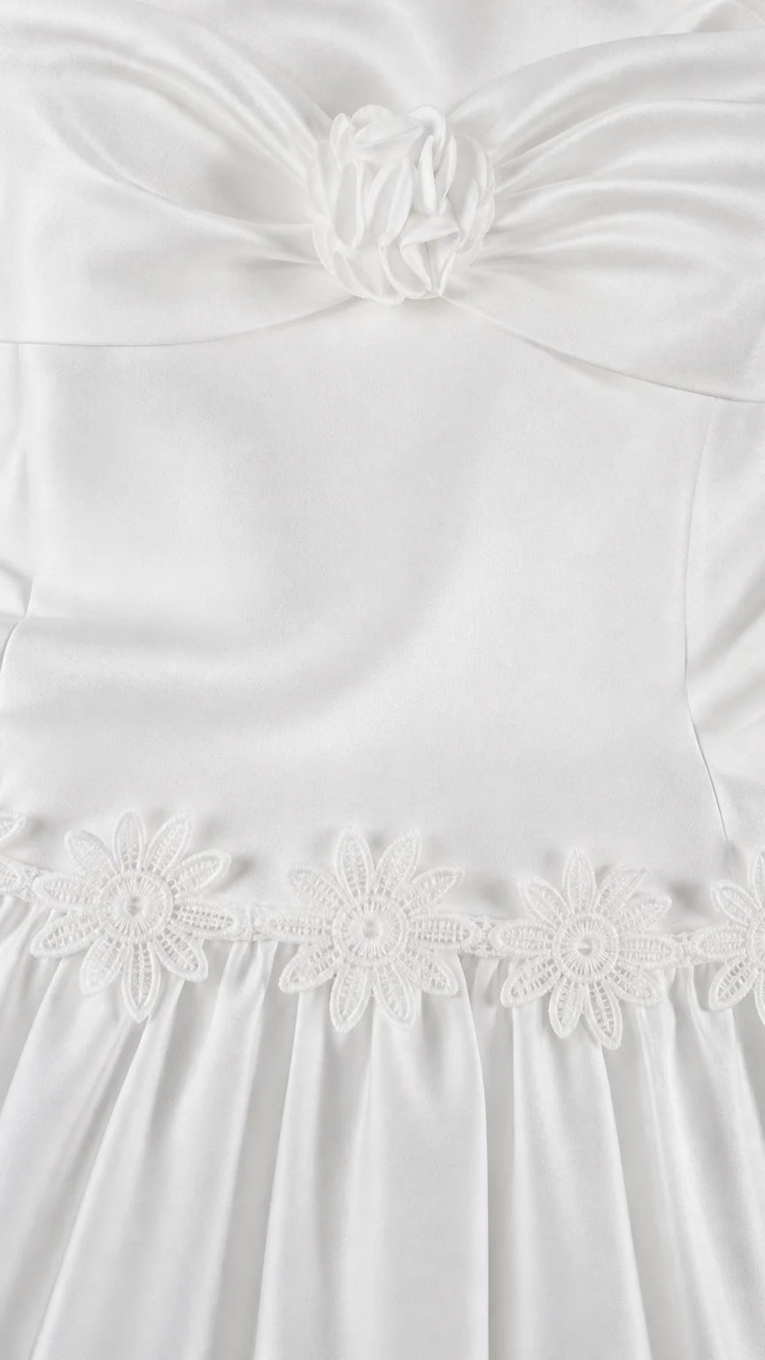 Close-up of floral bodice detail and embroidered skirt seam on white set