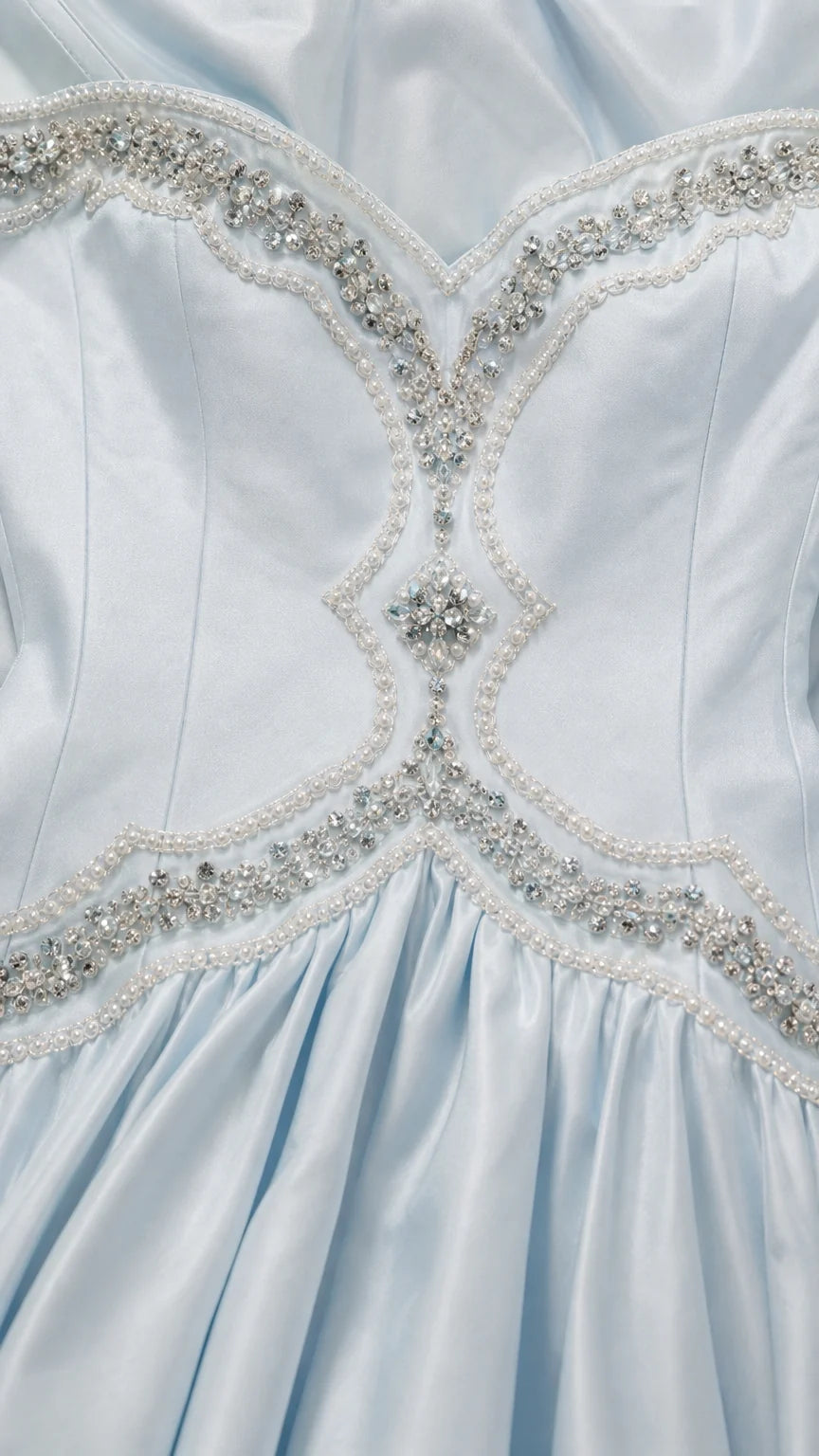 Close-up of crystal and bead embellished bodice detail