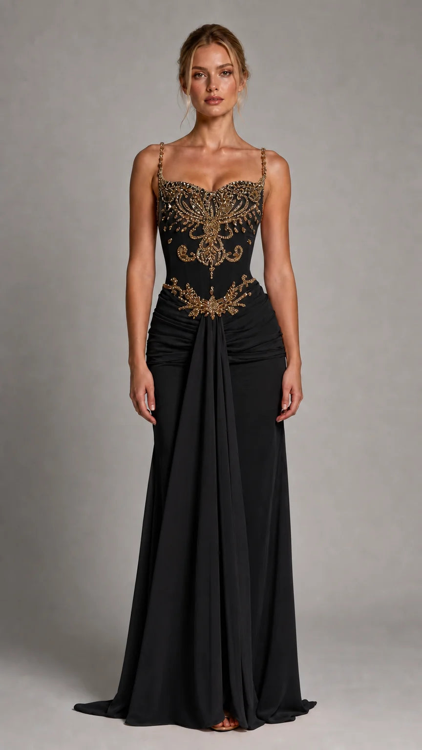 Front view of black evening gown variant