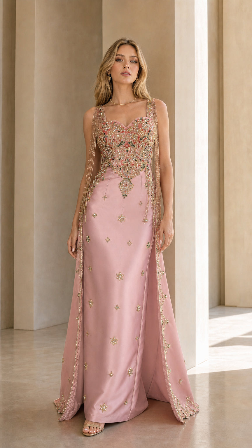 Pink variant of the embellished evening gown