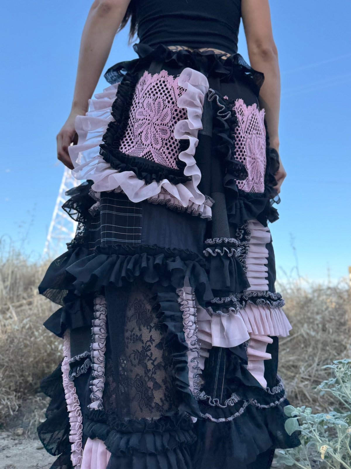 Upcycled Adjustable-Waist Ruffle Pants