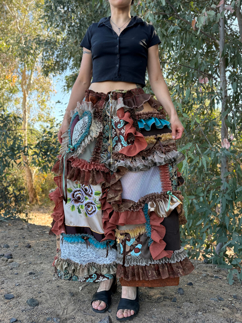 Upcycled Adjustable-Waist Ruffle Pants