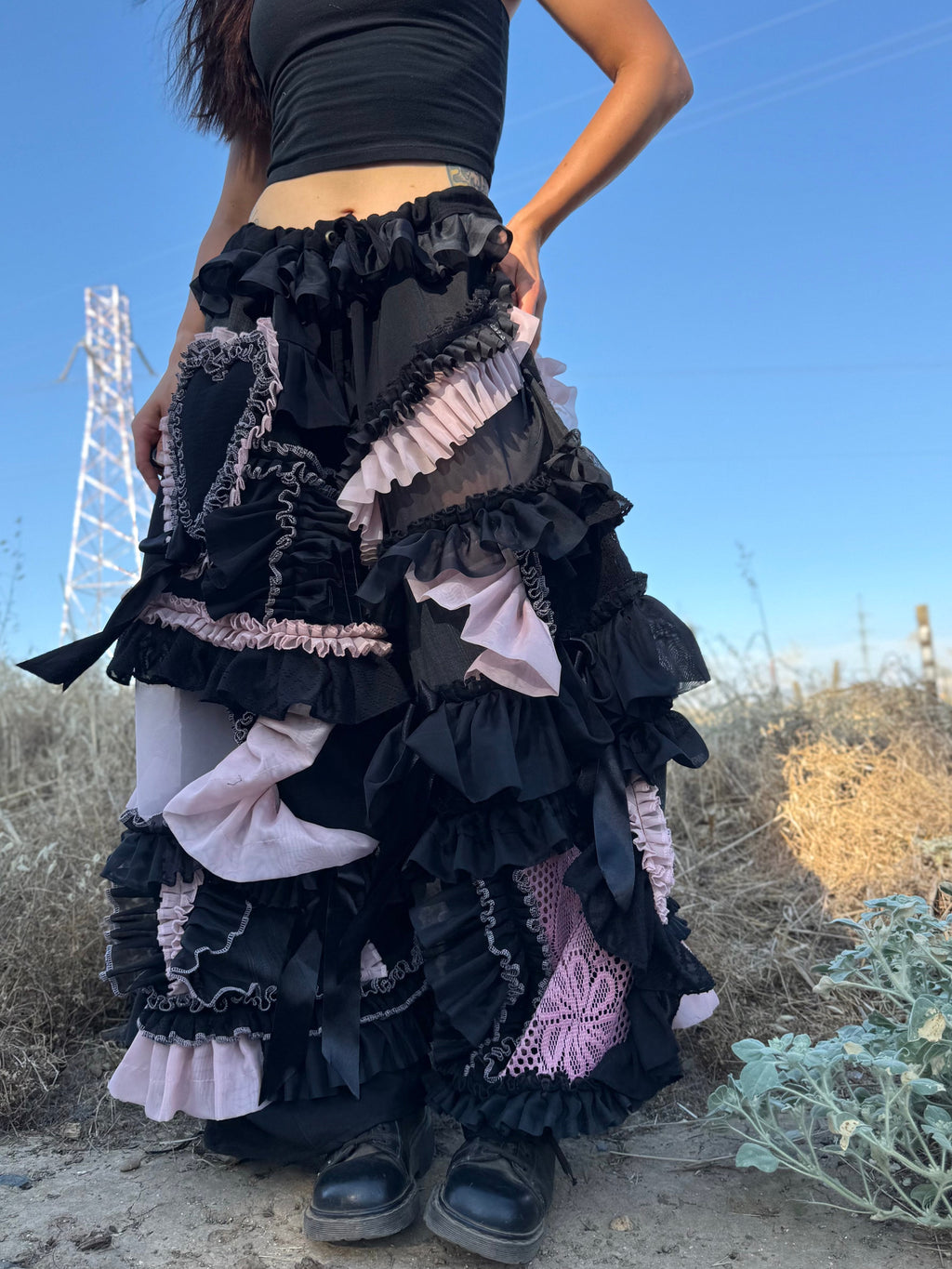 Upcycled Adjustable-Waist Ruffle Pants
