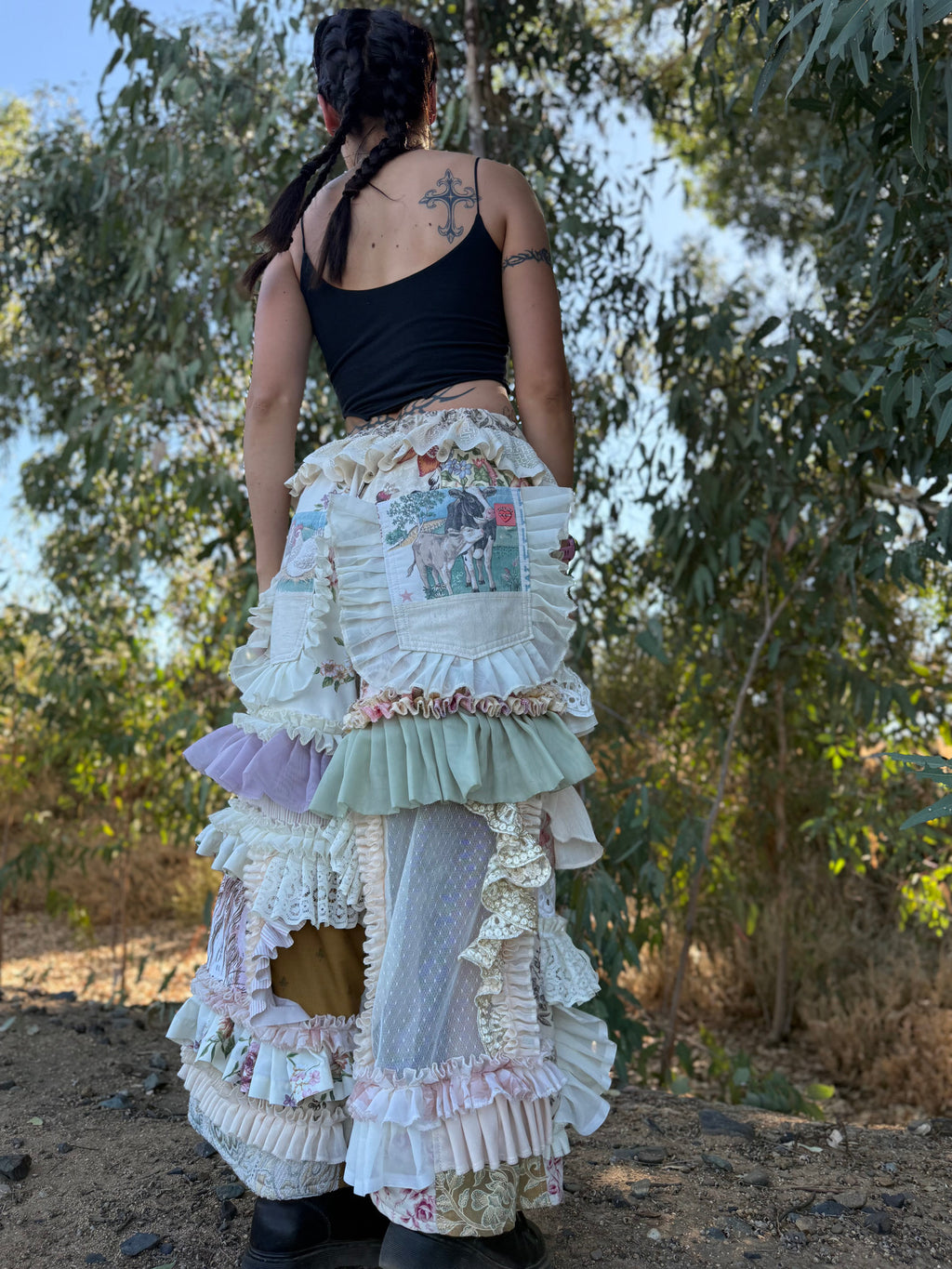 Upcycled Adjustable-Waist Ruffle Pants