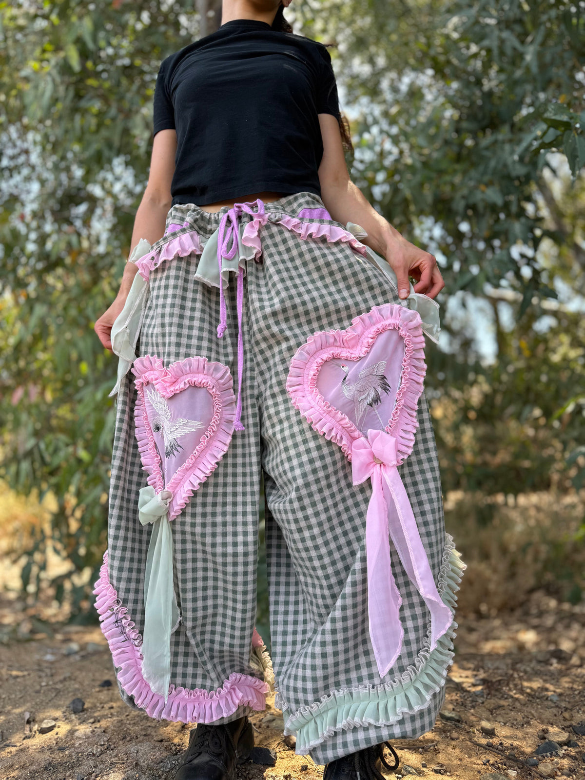 Upcycled Adjustable-Waist Ruffle Pants