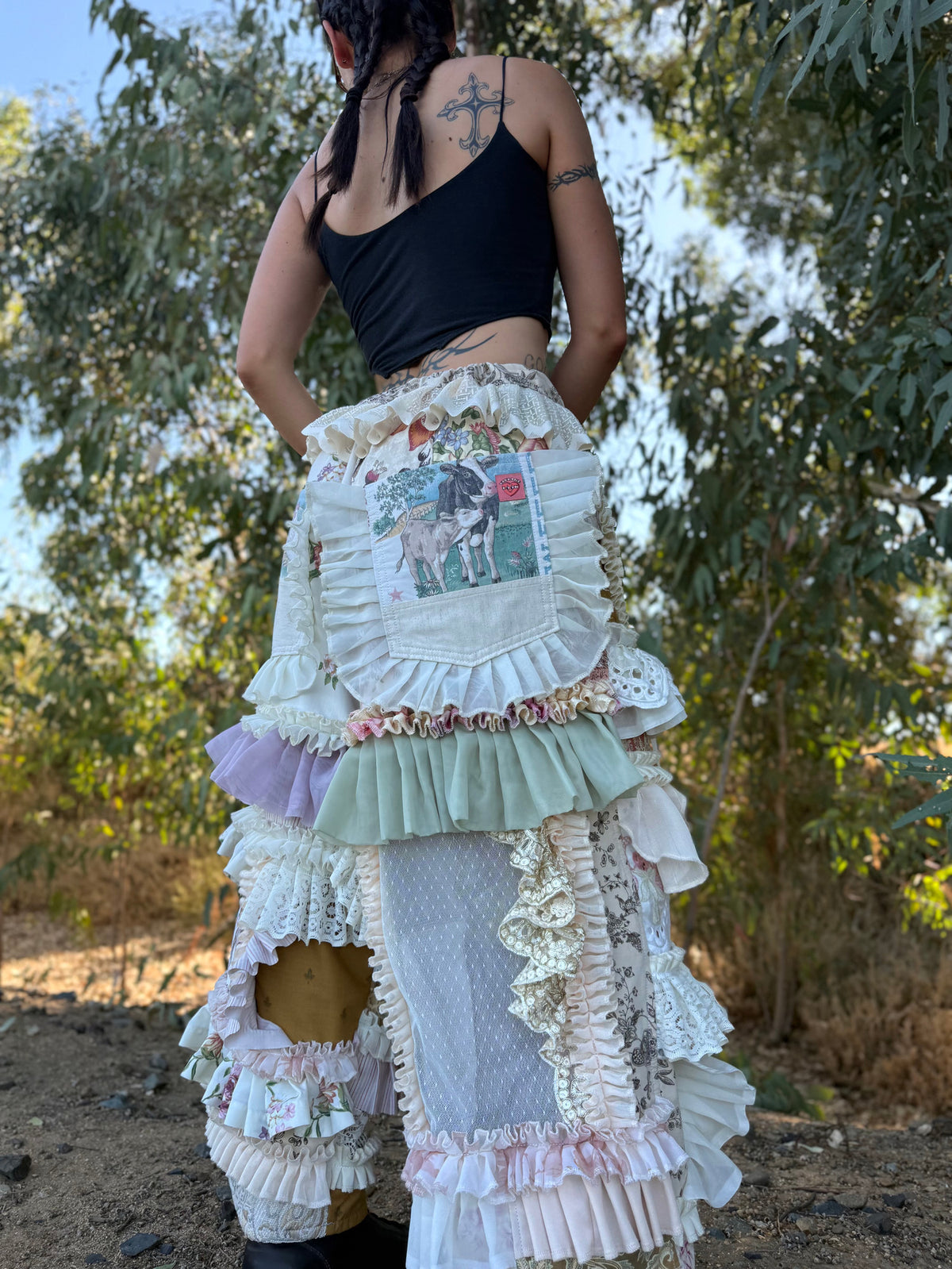 Upcycled Adjustable-Waist Ruffle Pants