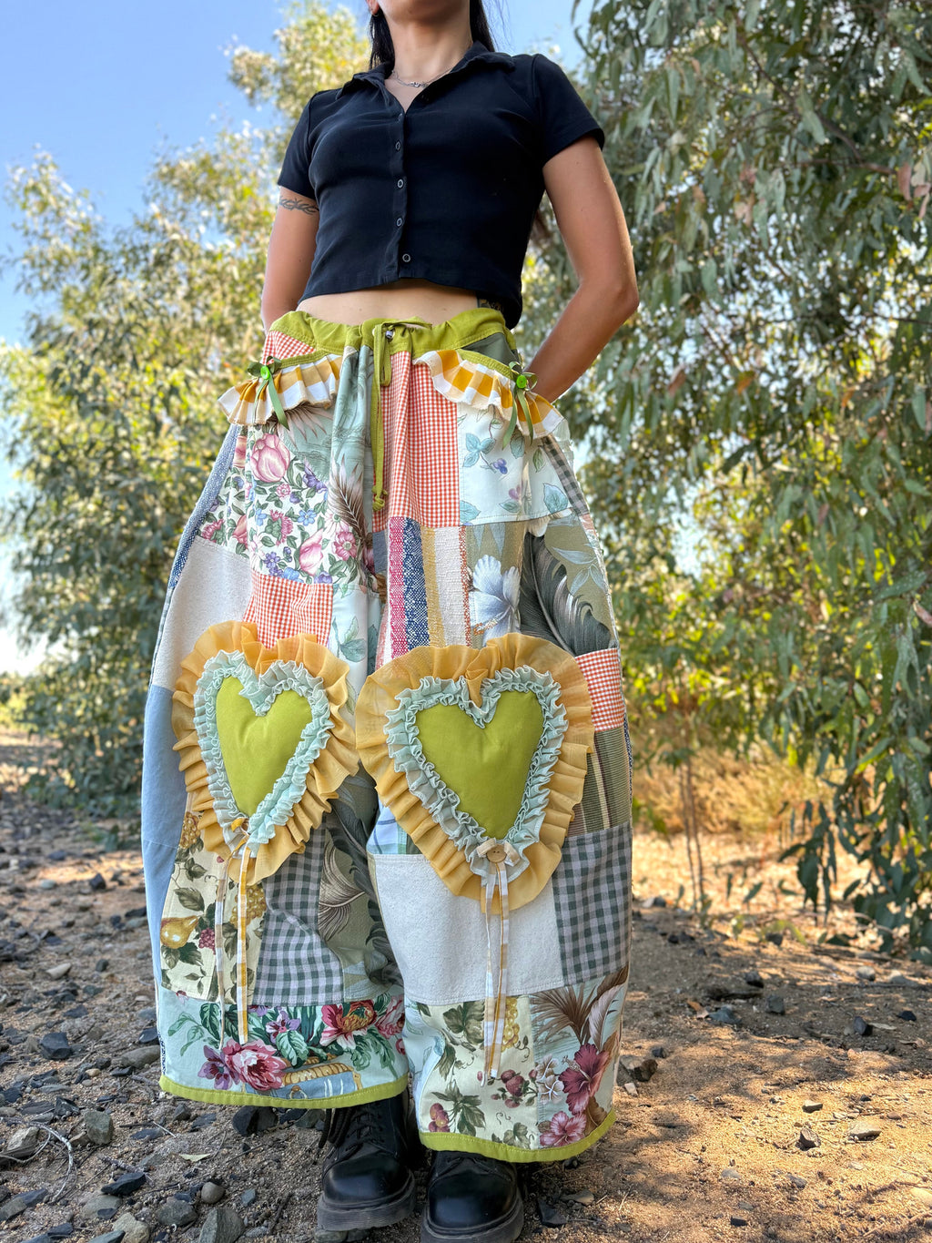 Upcycled Adjustable-Waist Ruffle Pants