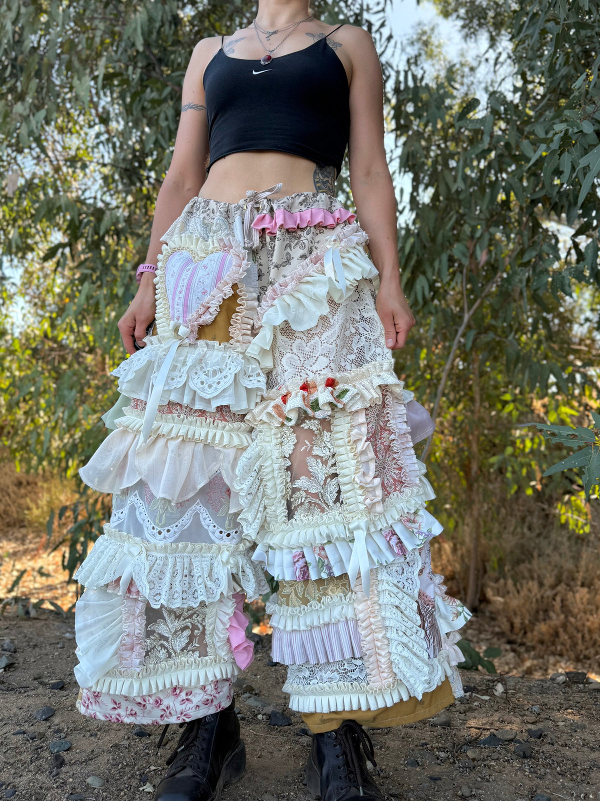 Upcycled Adjustable-Waist Ruffle Pants