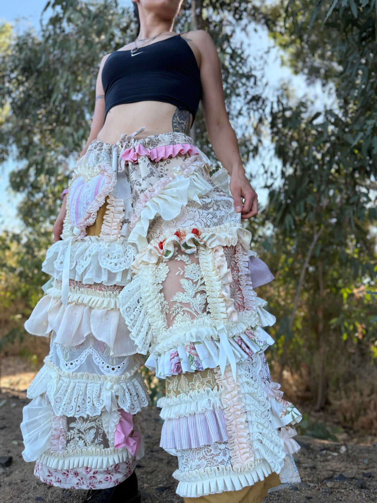 Upcycled Adjustable-Waist Ruffle Pants