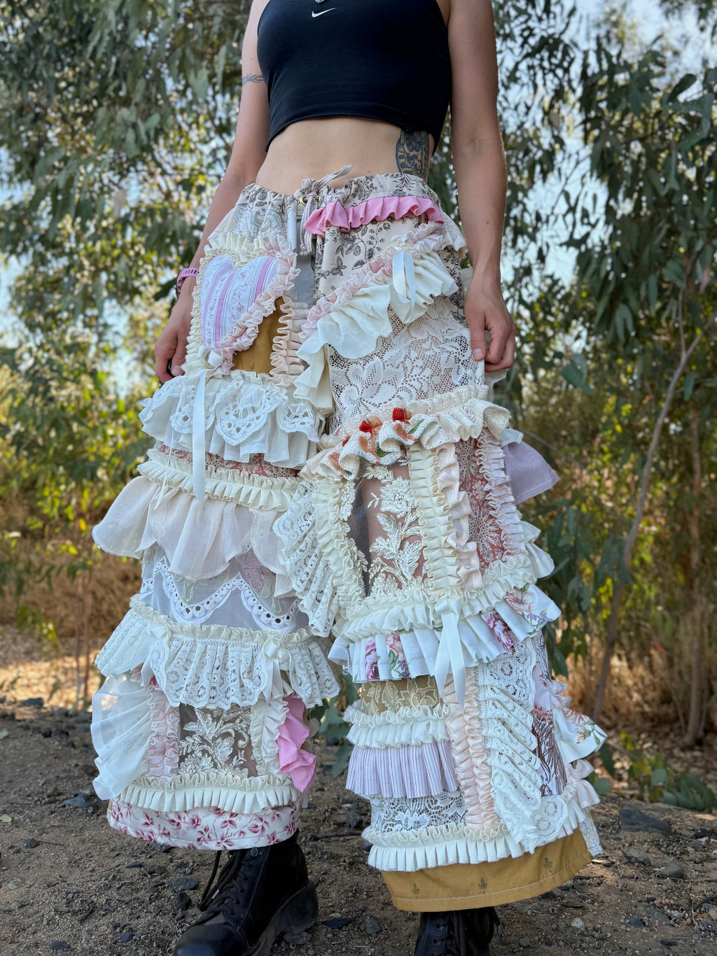 Upcycled Adjustable-Waist Ruffle Pants