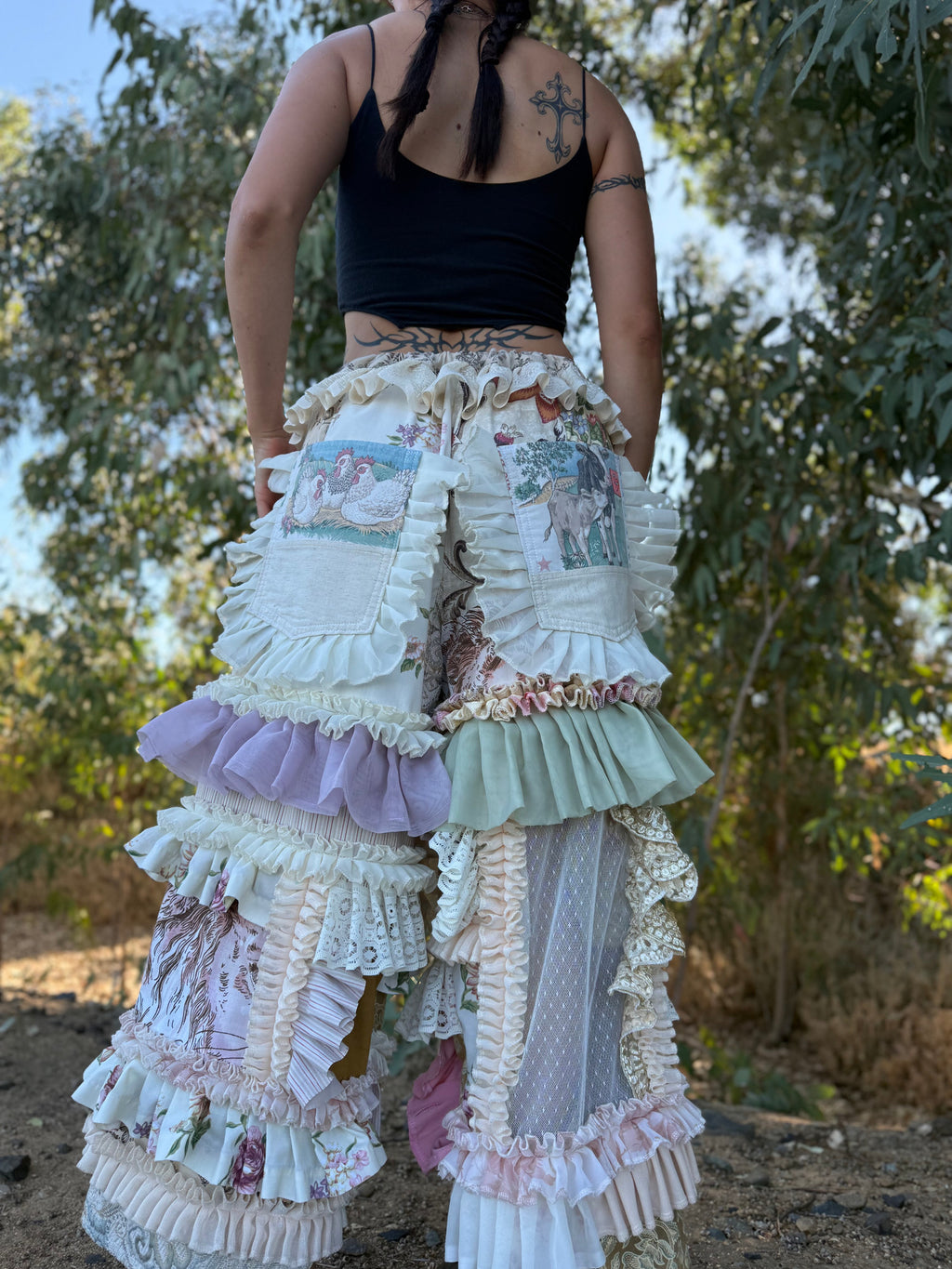 Upcycled Adjustable-Waist Ruffle Pants