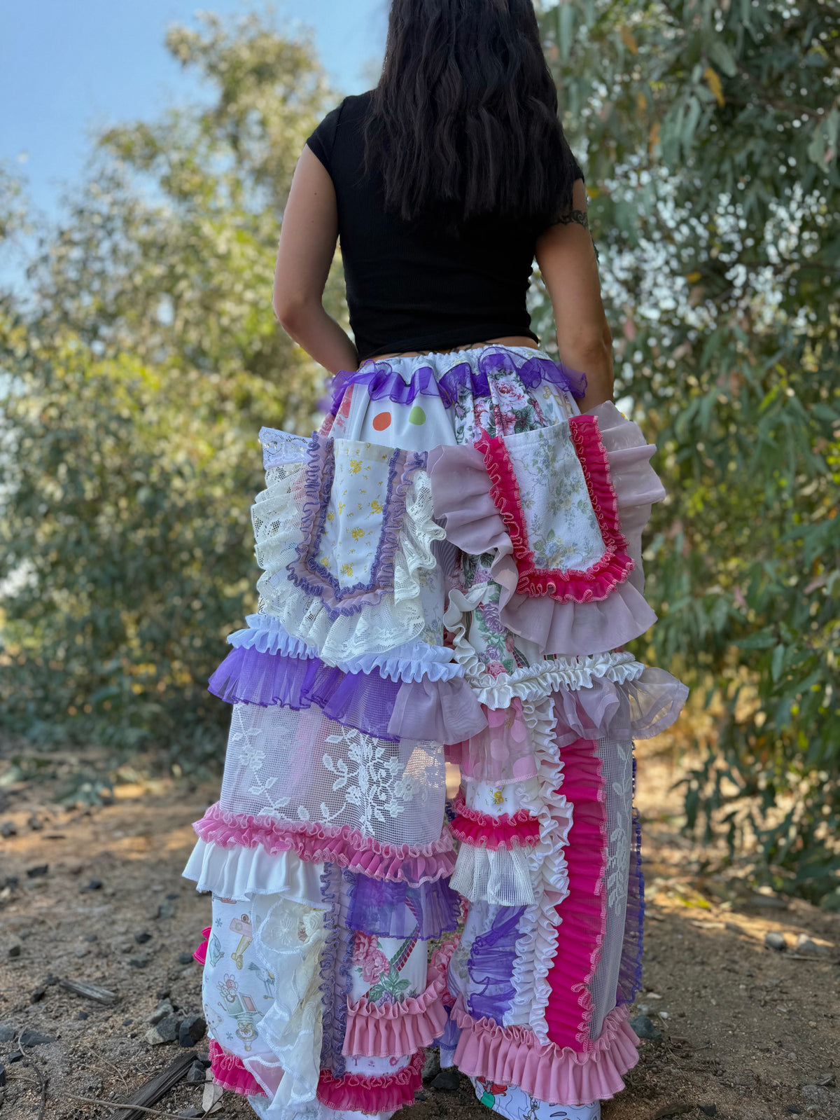 Upcycled Adjustable-Waist Ruffle Pants