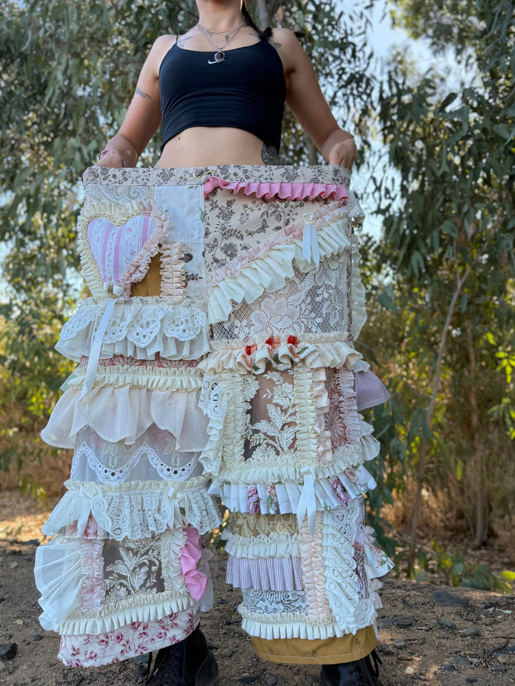 Upcycled Adjustable-Waist Ruffle Pants