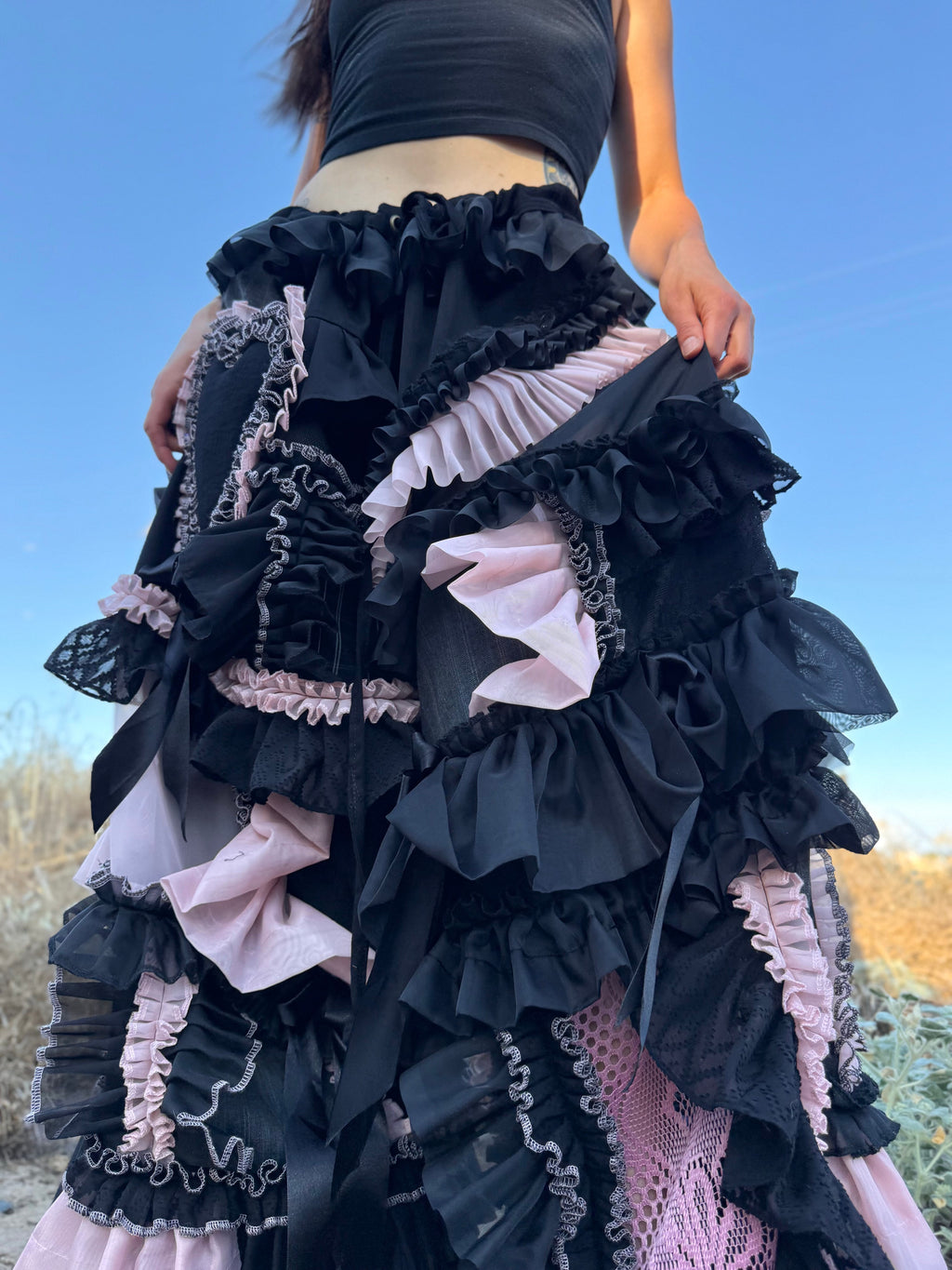 Upcycled Adjustable-Waist Ruffle Pants