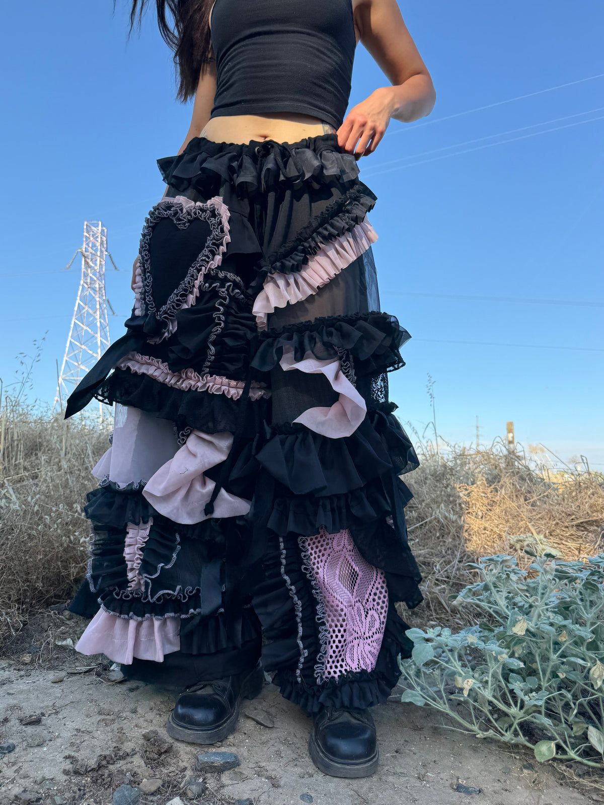 Upcycled Adjustable-Waist Ruffle Pants