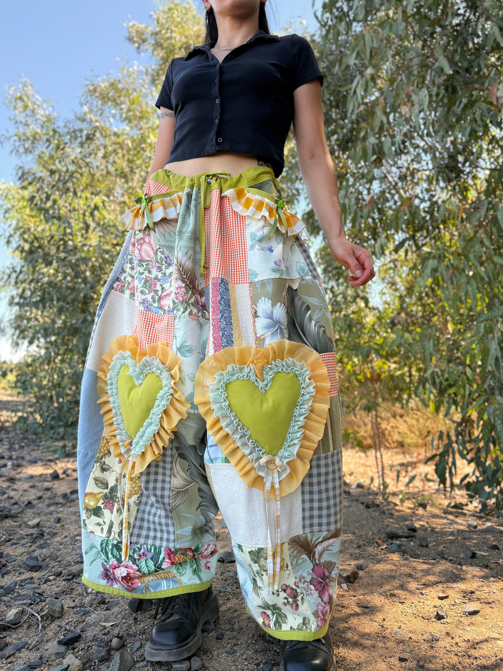 Upcycled Adjustable-Waist Ruffle Pants