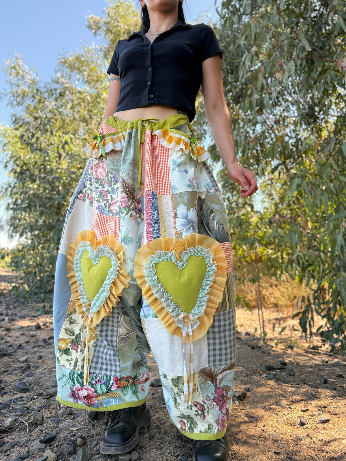 Upcycled Adjustable-Waist Ruffle Pants