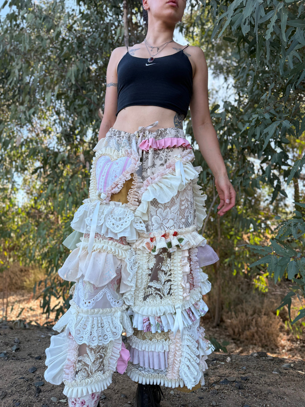 Upcycled Adjustable-Waist Ruffle Pants