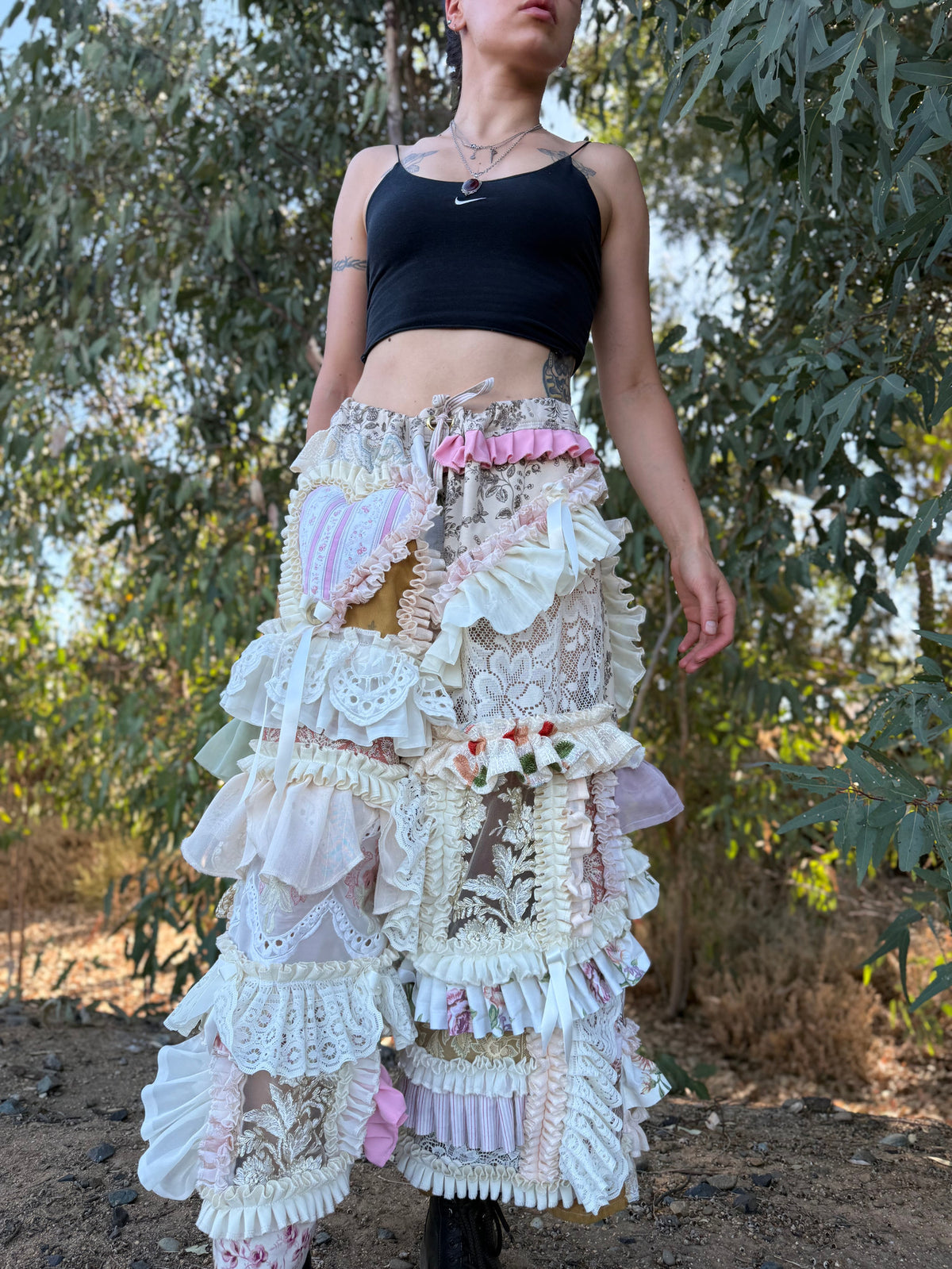 Upcycled Adjustable-Waist Ruffle Pants