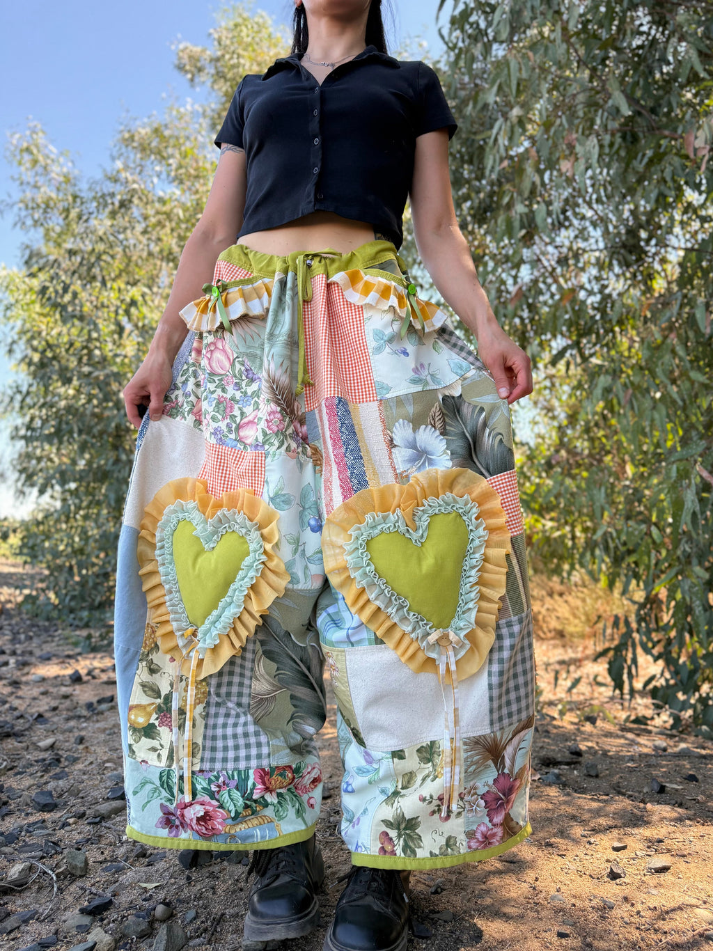 Upcycled Adjustable-Waist Ruffle Pants