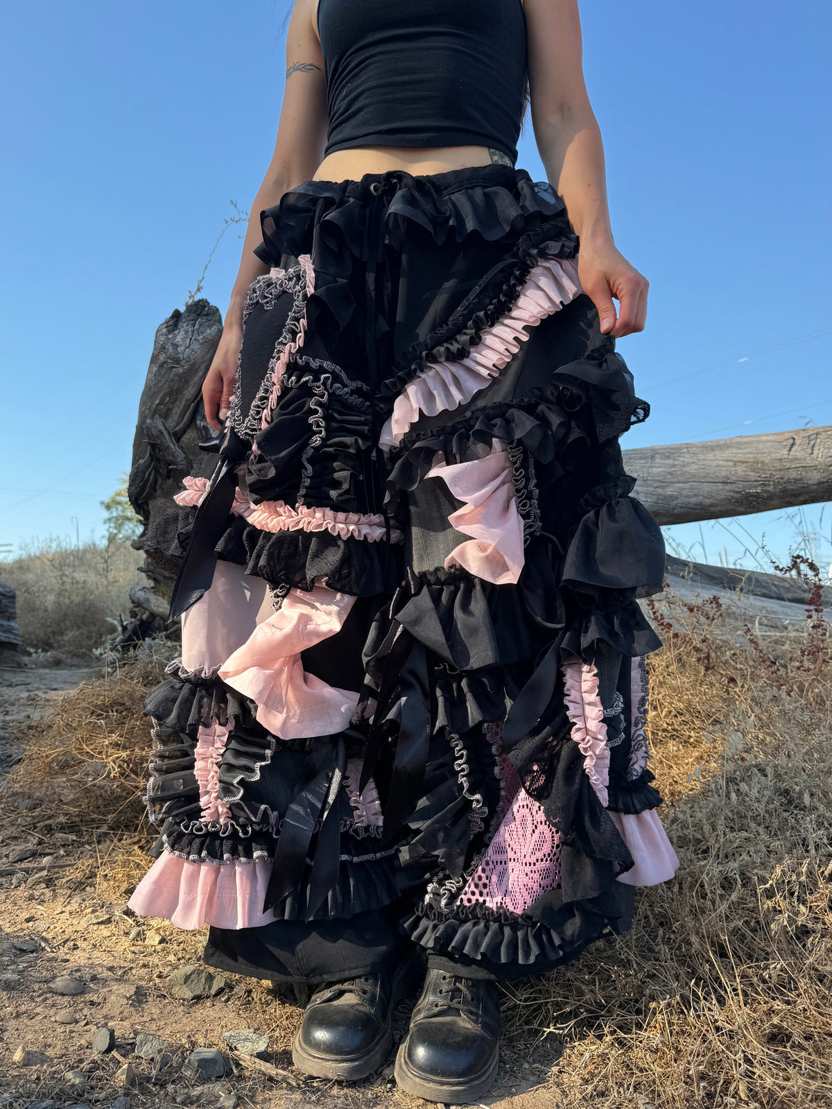 Upcycled Adjustable-Waist Ruffle Pants