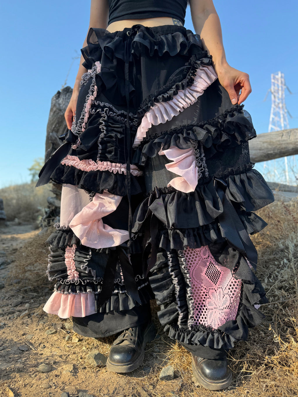 Upcycled Adjustable-Waist Ruffle Pants