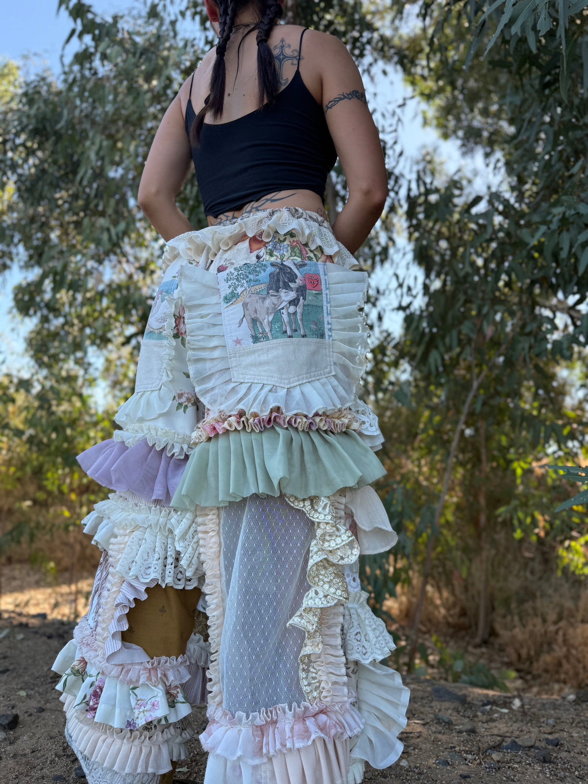 Upcycled Adjustable-Waist Ruffle Pants