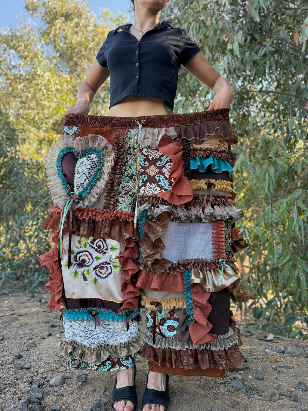 Upcycled Adjustable-Waist Ruffle Pants