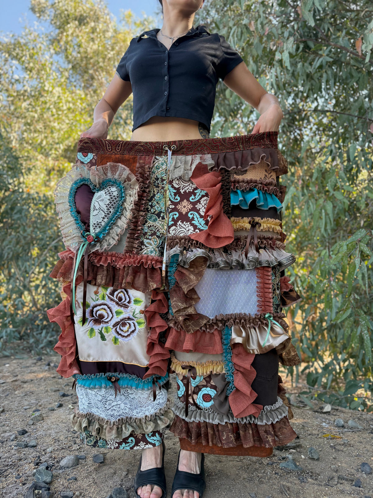 Upcycled Adjustable-Waist Ruffle Pants