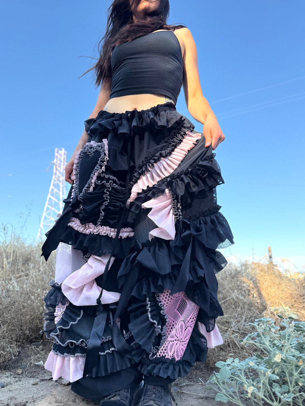 Upcycled Adjustable-Waist Ruffle Pants