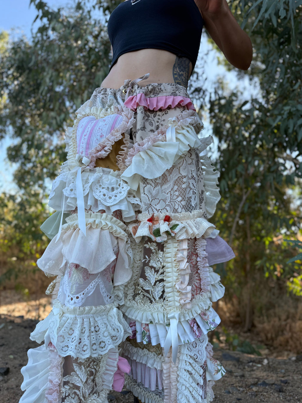 Upcycled Adjustable-Waist Ruffle Pants