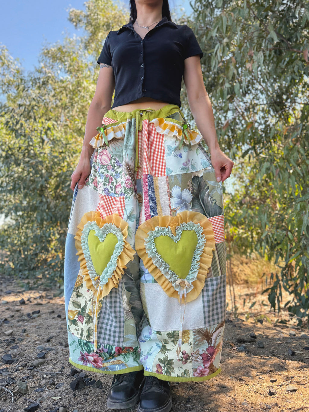 Upcycled Adjustable-Waist Ruffle Pants