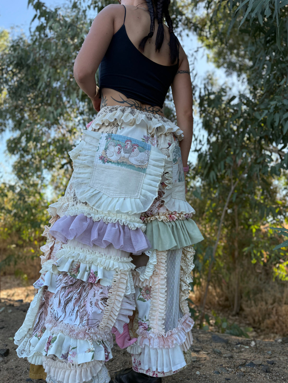 Upcycled Adjustable-Waist Ruffle Pants