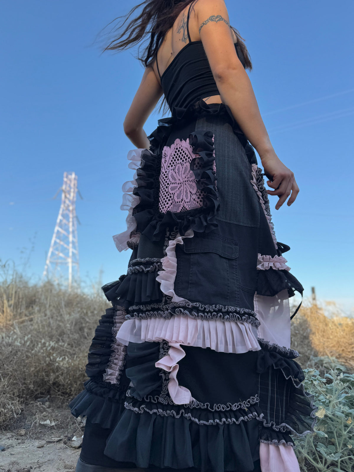 Upcycled Adjustable-Waist Ruffle Pants