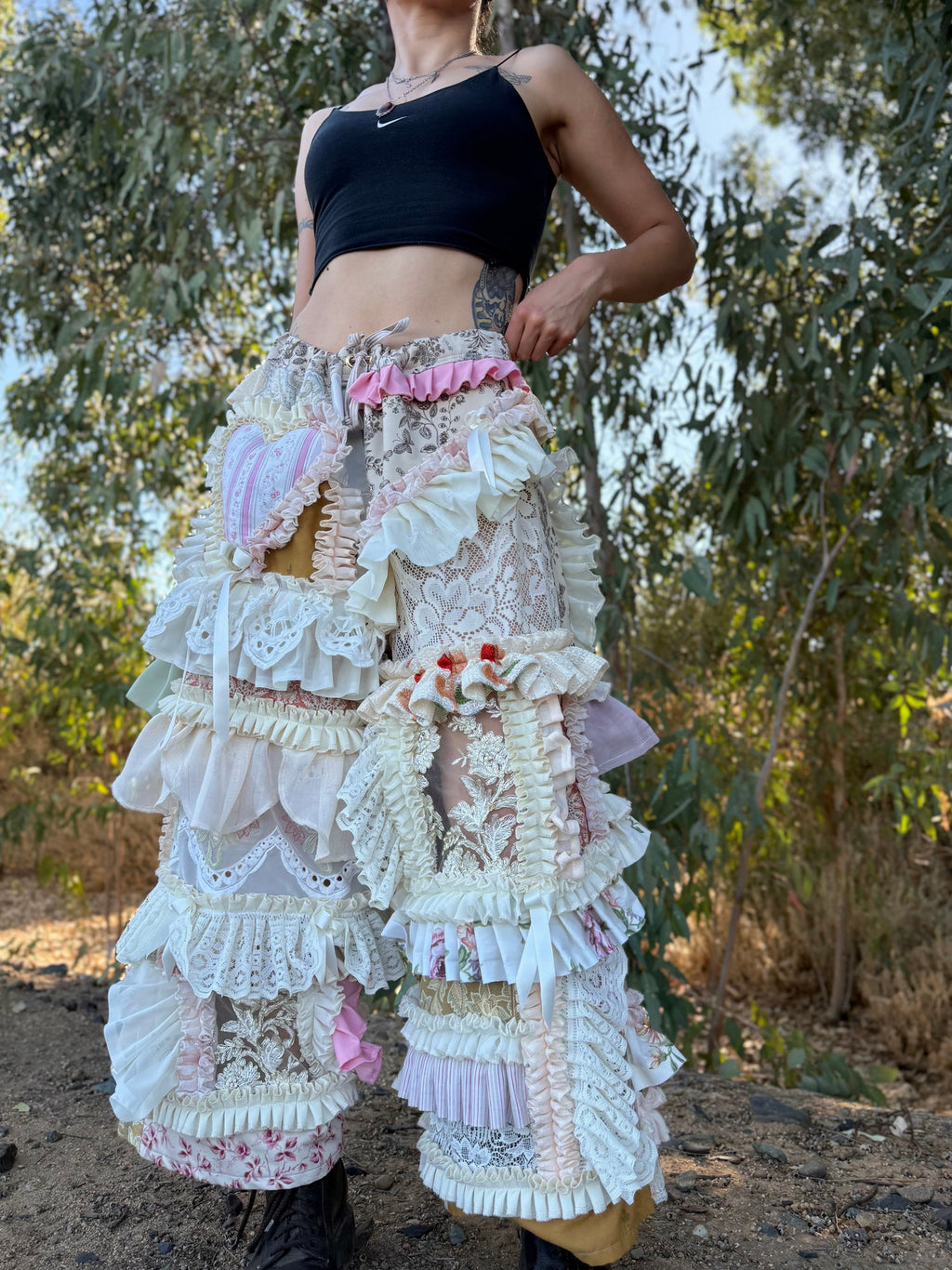 Upcycled Adjustable-Waist Ruffle Pants