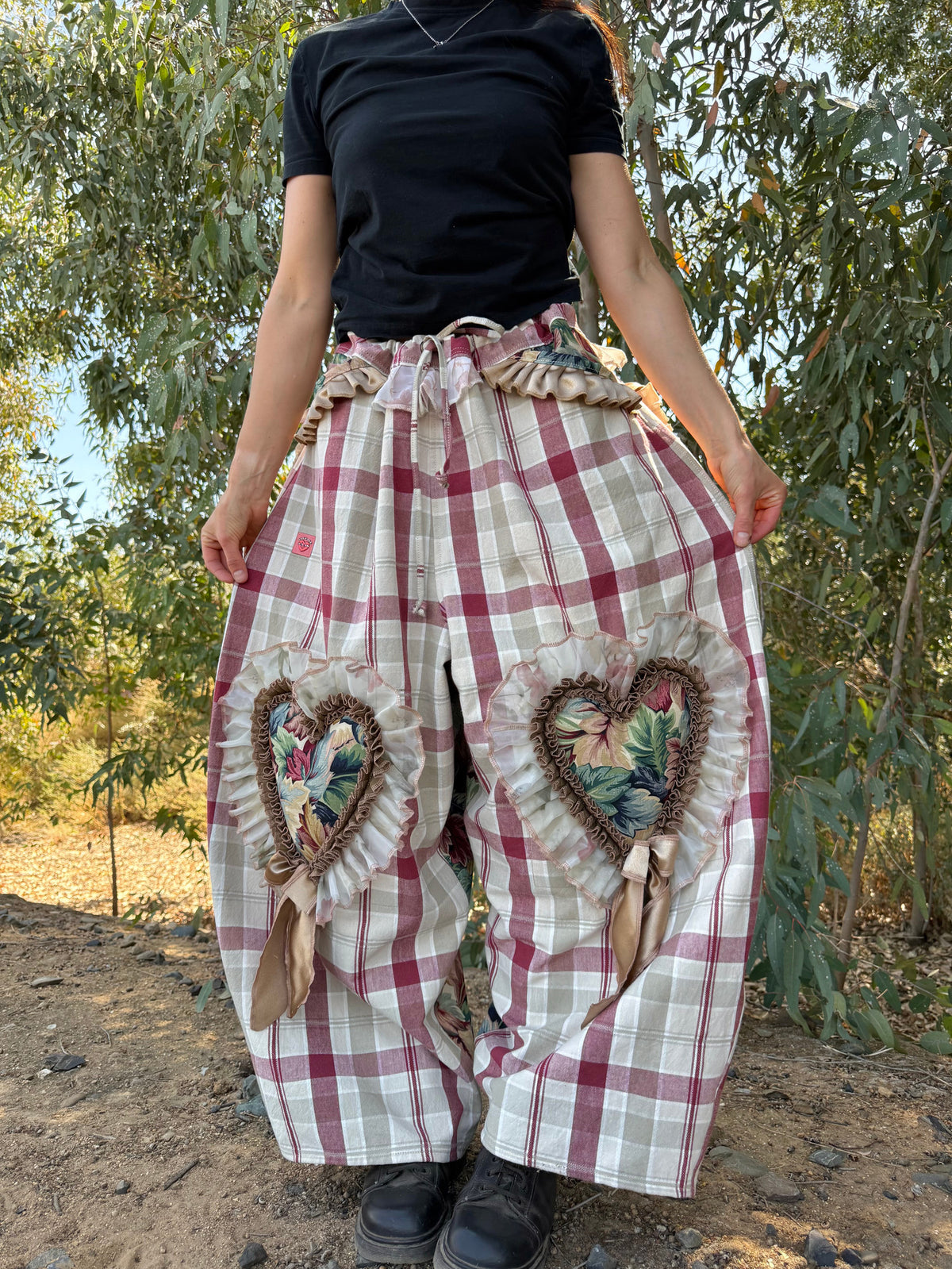 Upcycled Adjustable-Waist Ruffle Pants