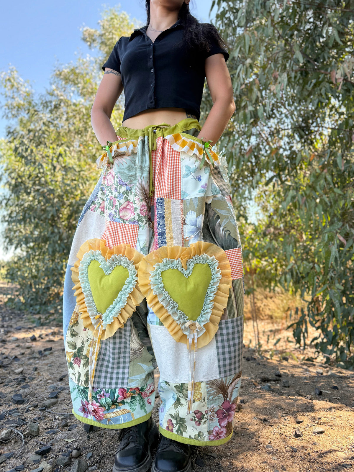 Upcycled Adjustable-Waist Ruffle Pants