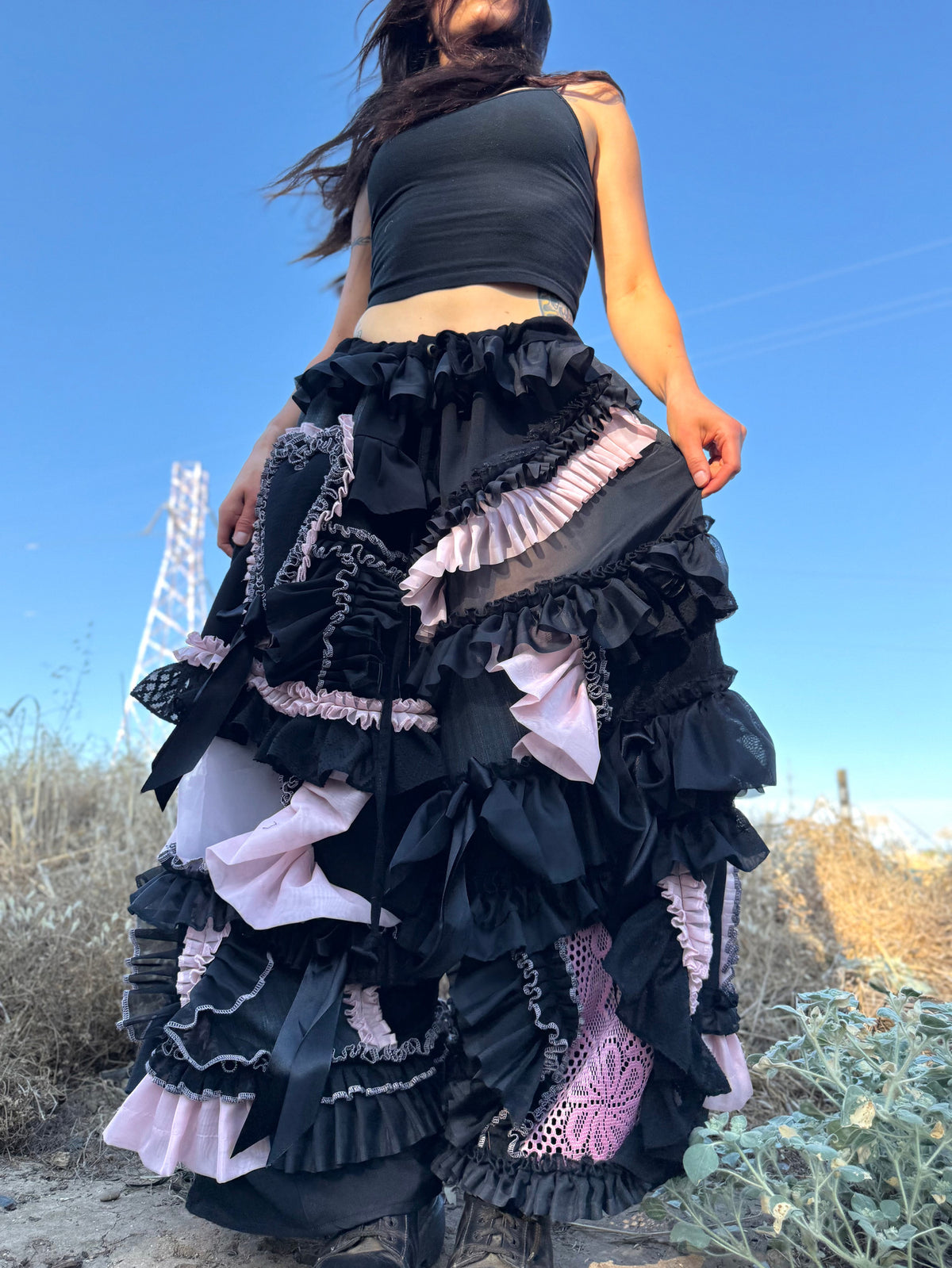 Upcycled Adjustable-Waist Ruffle Pants