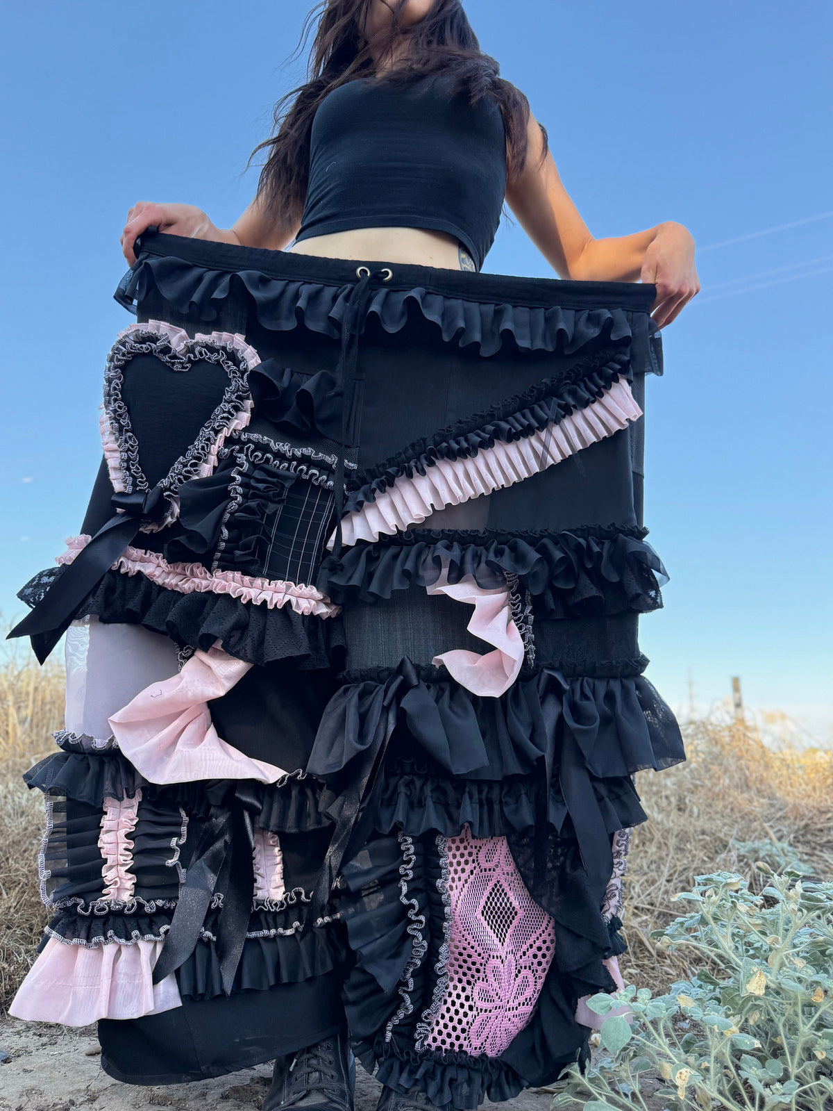 Upcycled Adjustable-Waist Ruffle Pants