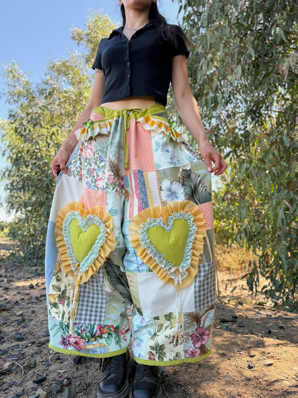 Upcycled Adjustable-Waist Ruffle Pants